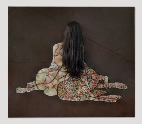 Aneta Grzeszykowska Skinformer 16 2024 raw leather dyed leather thread wig 140 x 160 cm
