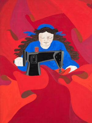 Gülsün Karamustafa, First of May (Woman Constantly Sewing Red Flags With her Sewing Machine), 1977, Courtesy Museum of Modern Art, Warsaw.