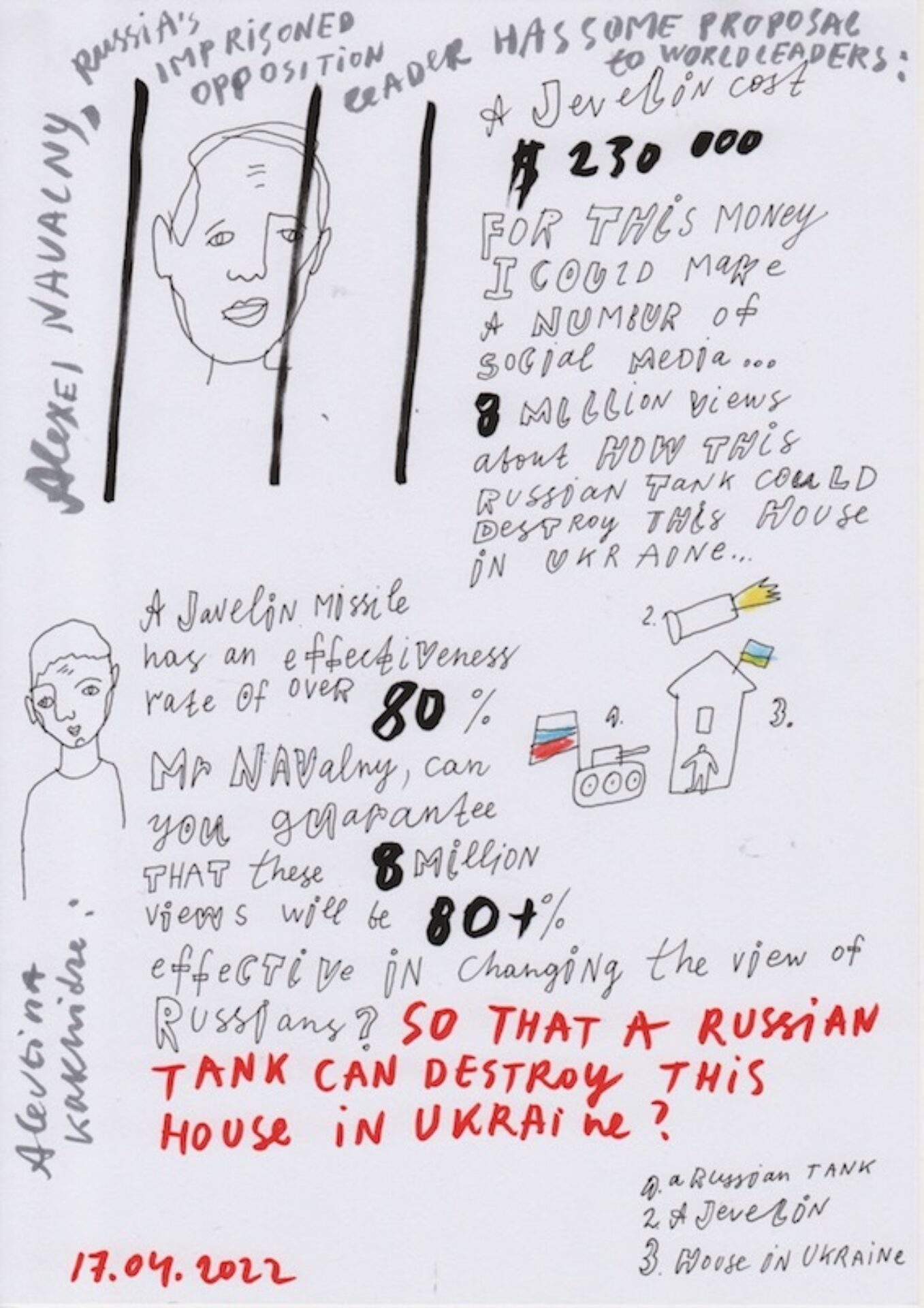 Alevtina Kakhidze, 17.04.2022 (Navalny Proposal), 29.7 x 21 cm