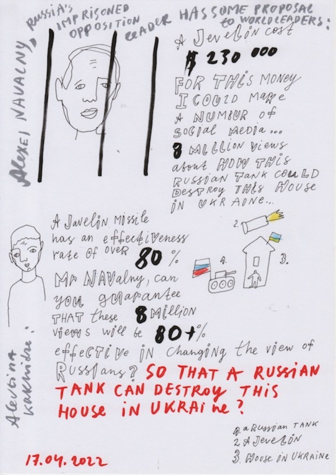 Alevtina Kakhidze, 17.04.2022 (Navalny Proposal), 29.7 x 21 cm